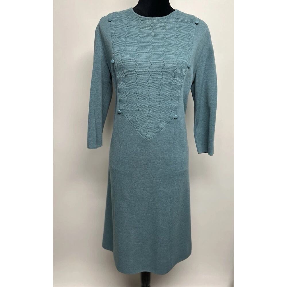 Vintage 40s Wool Knit Sweater Dress & Matching Coat 1940s Made In Italy Sz 14 - Picture 7 of 16